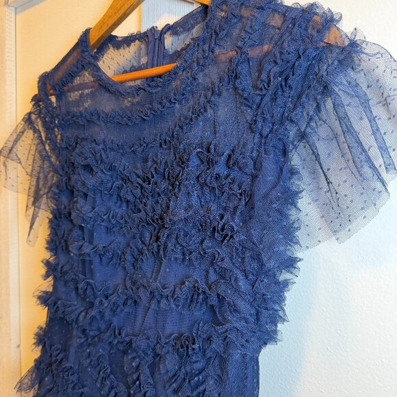 Navy Ruffle Gown Size 2 - Picture 1 of 13